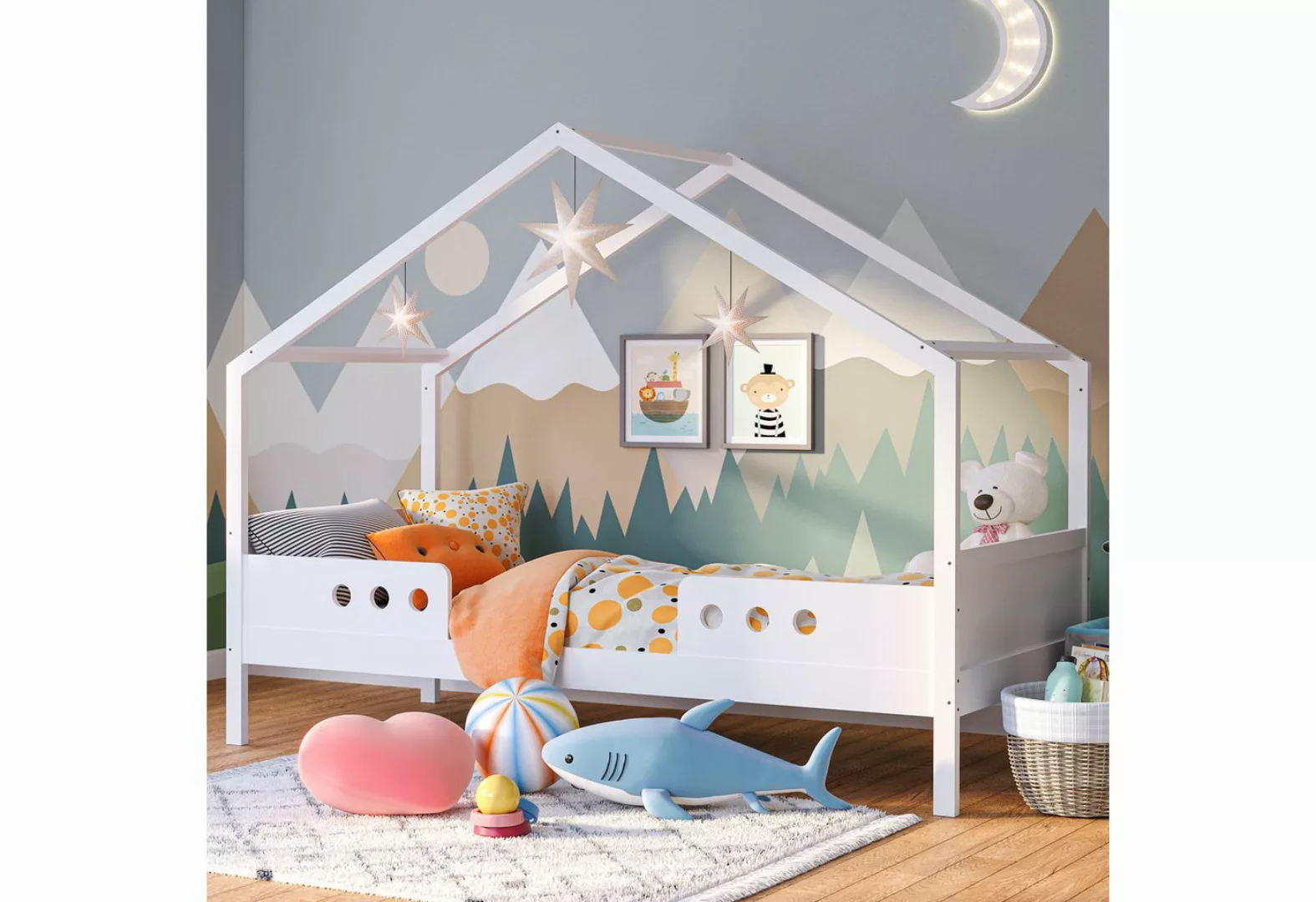 Bellabino Hausbett Bela (Kinderbett 90x200 cm, weiß), inkl. Rausfallschutz günstig online kaufen