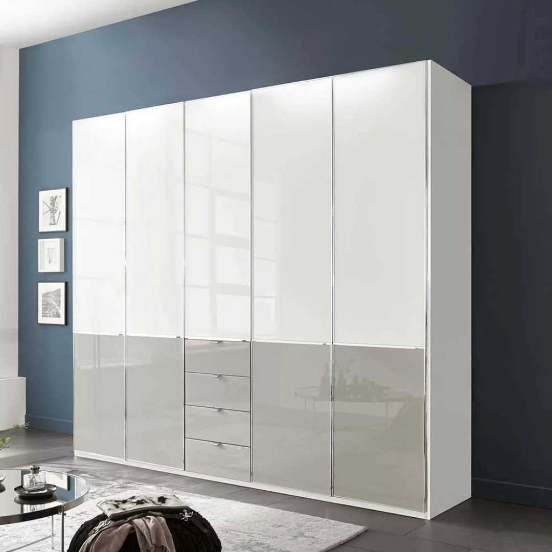 Drehtürenschrank Schlafzimmerschrank 247 cm breit Front glasbeschichtet günstig online kaufen