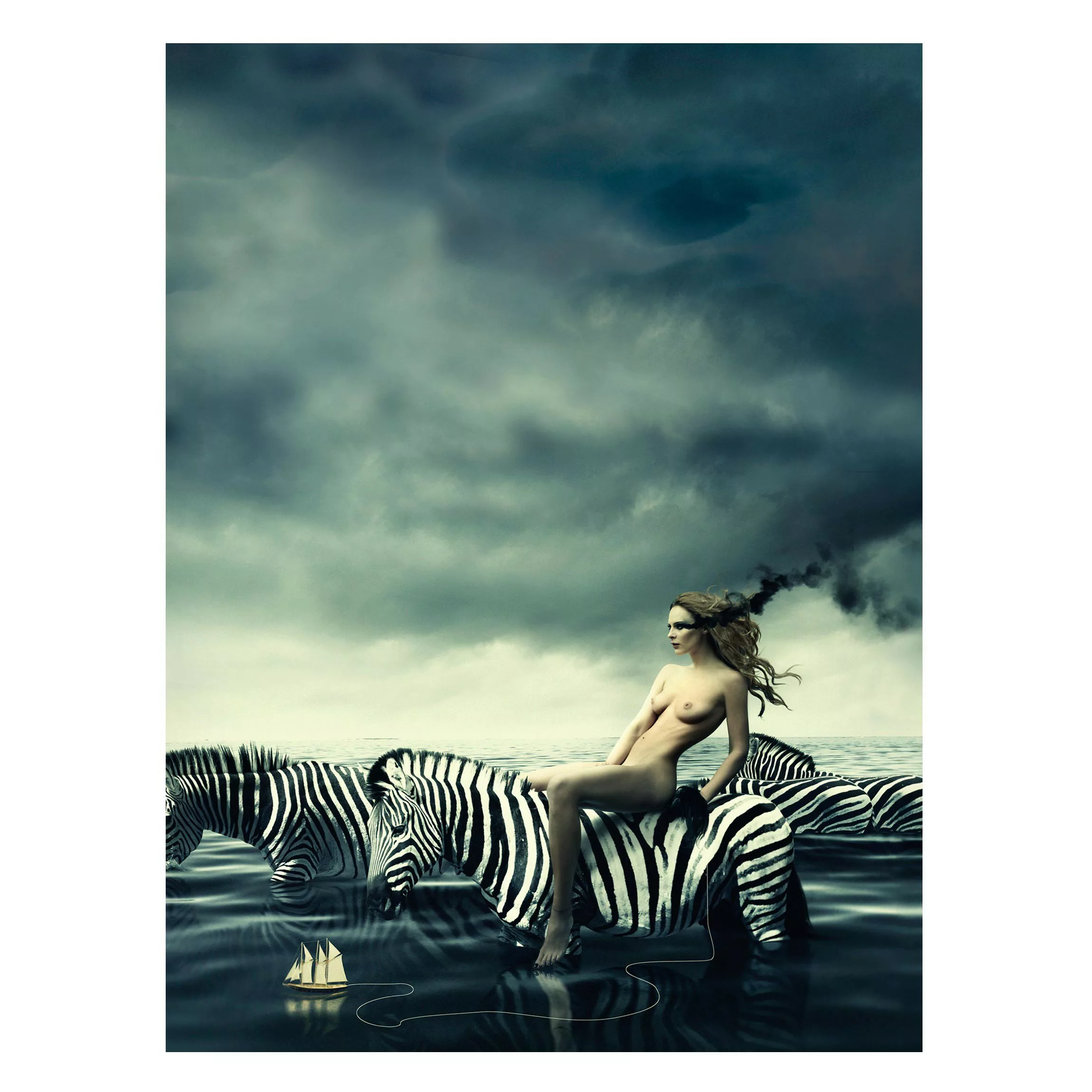 Magnettafel - Hochformat 3:4 Frauenakt mit Zebras günstig online kaufen