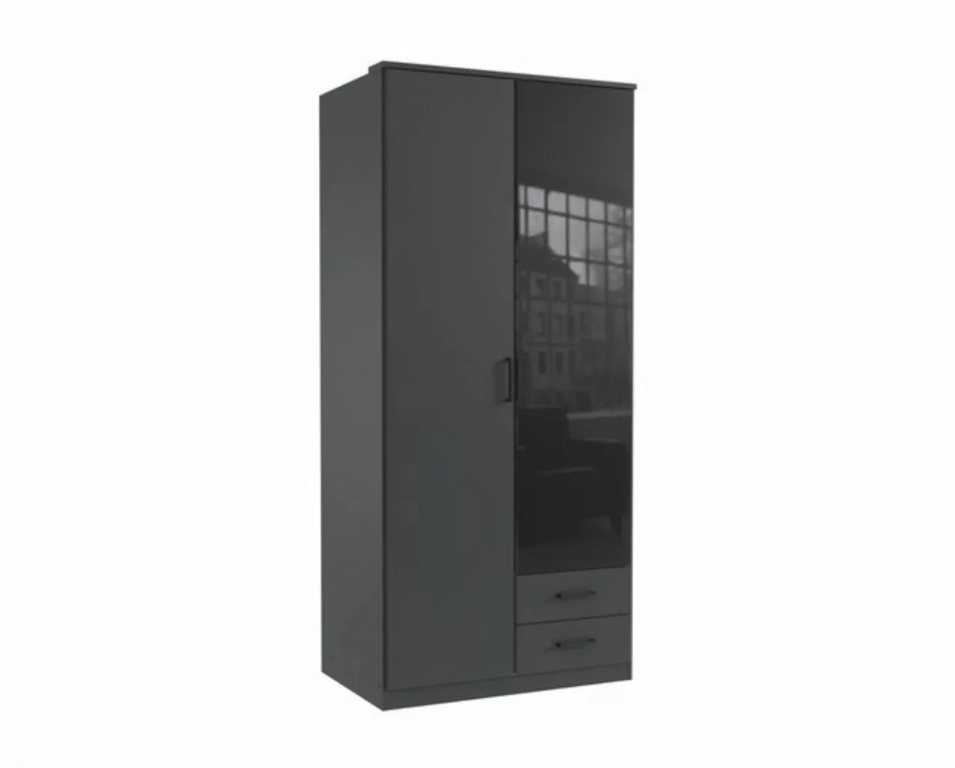 Wimex Drehtürenschrank in GRAPHIT + GLAS SCHWARZ - 90x199x58cm (BxHxT) günstig online kaufen