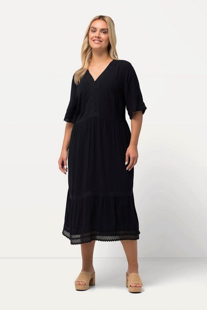 Ulla Popken Midikleid Tunika-Midikleid Spitze A-Linie V-Ausschnitt günstig online kaufen