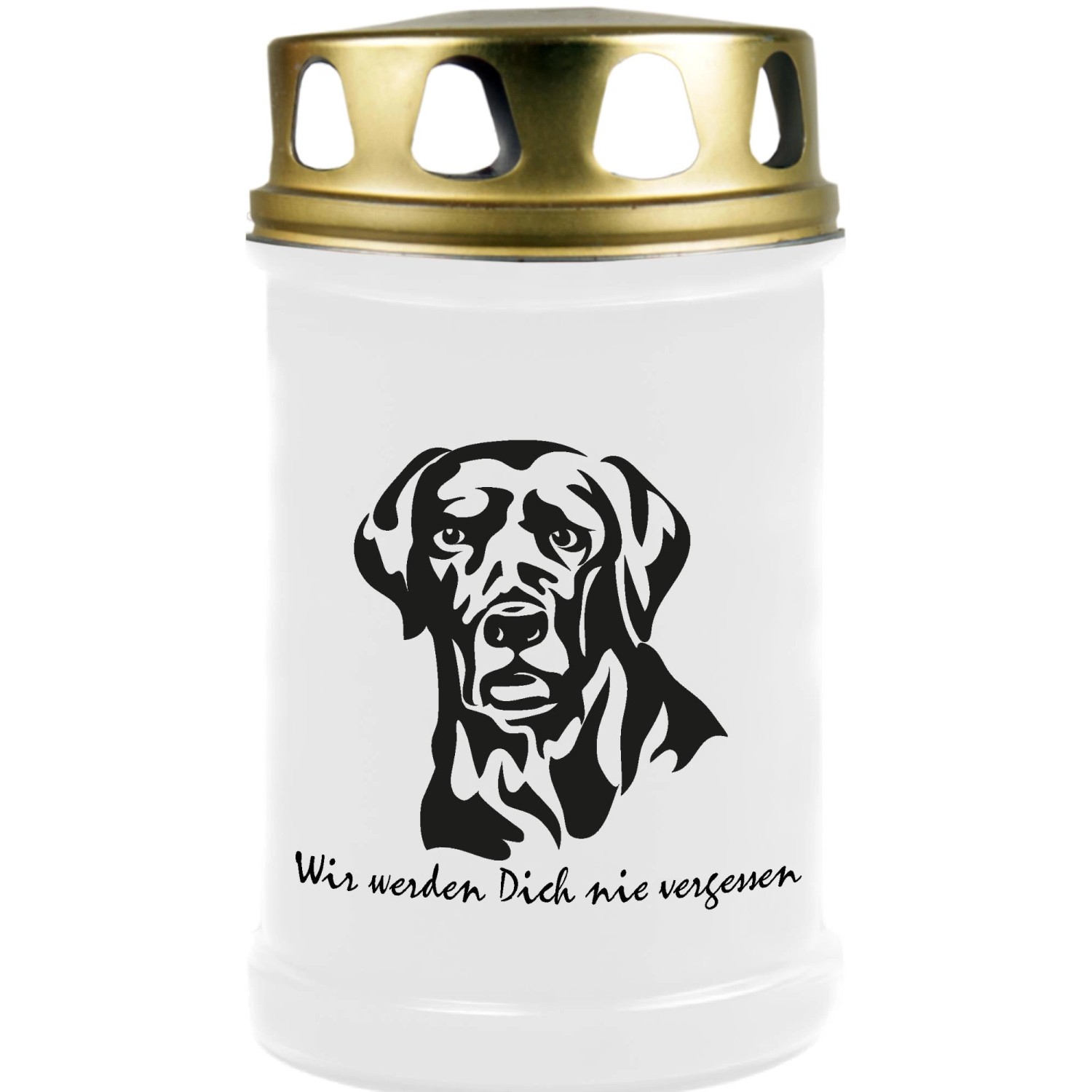 HS Candle Grabkerze Weiß 48h Deckel Gold Labrador günstig online kaufen