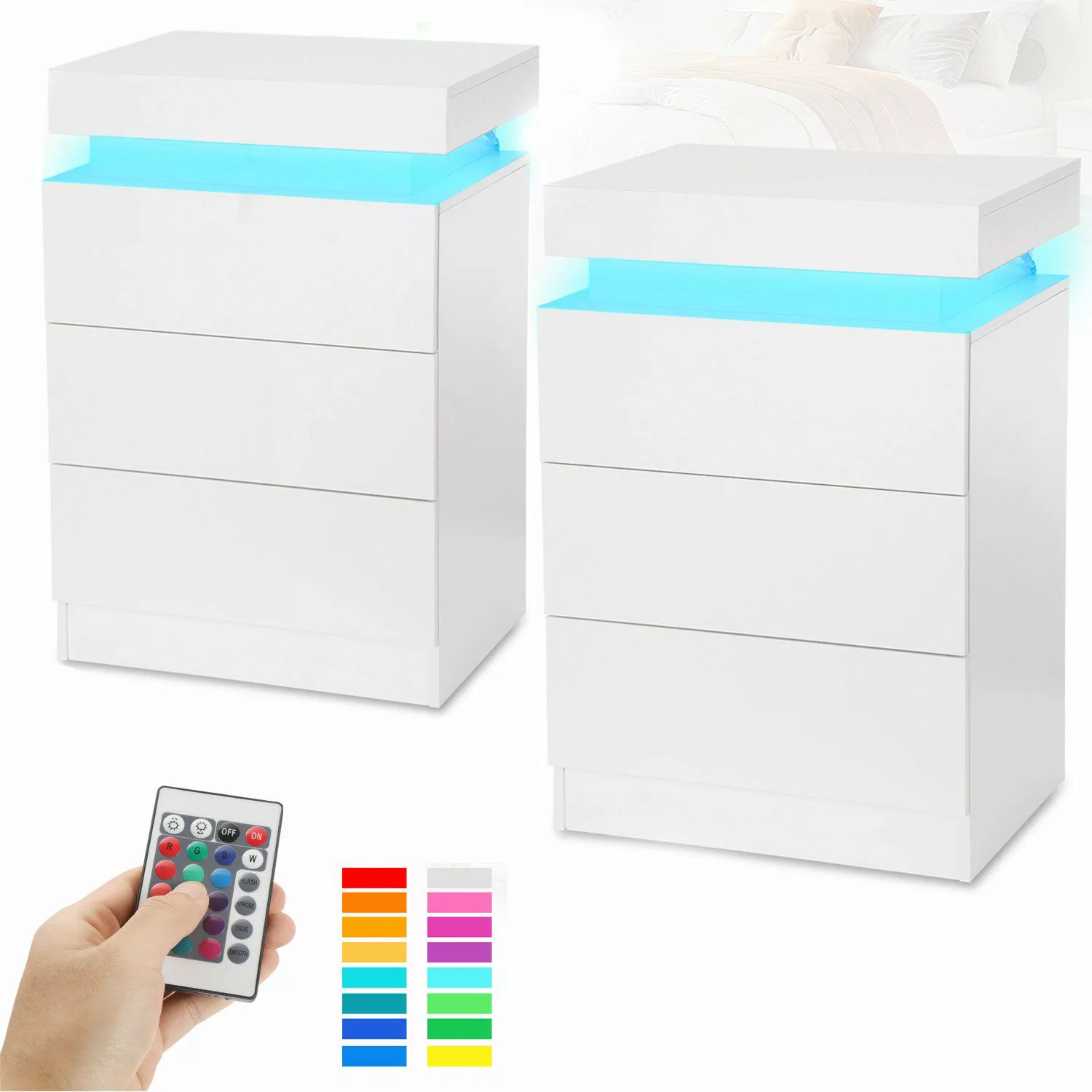 LETGOSPT Nachttisch 2 Stück LED-Nachttisch mit günstig online kaufen