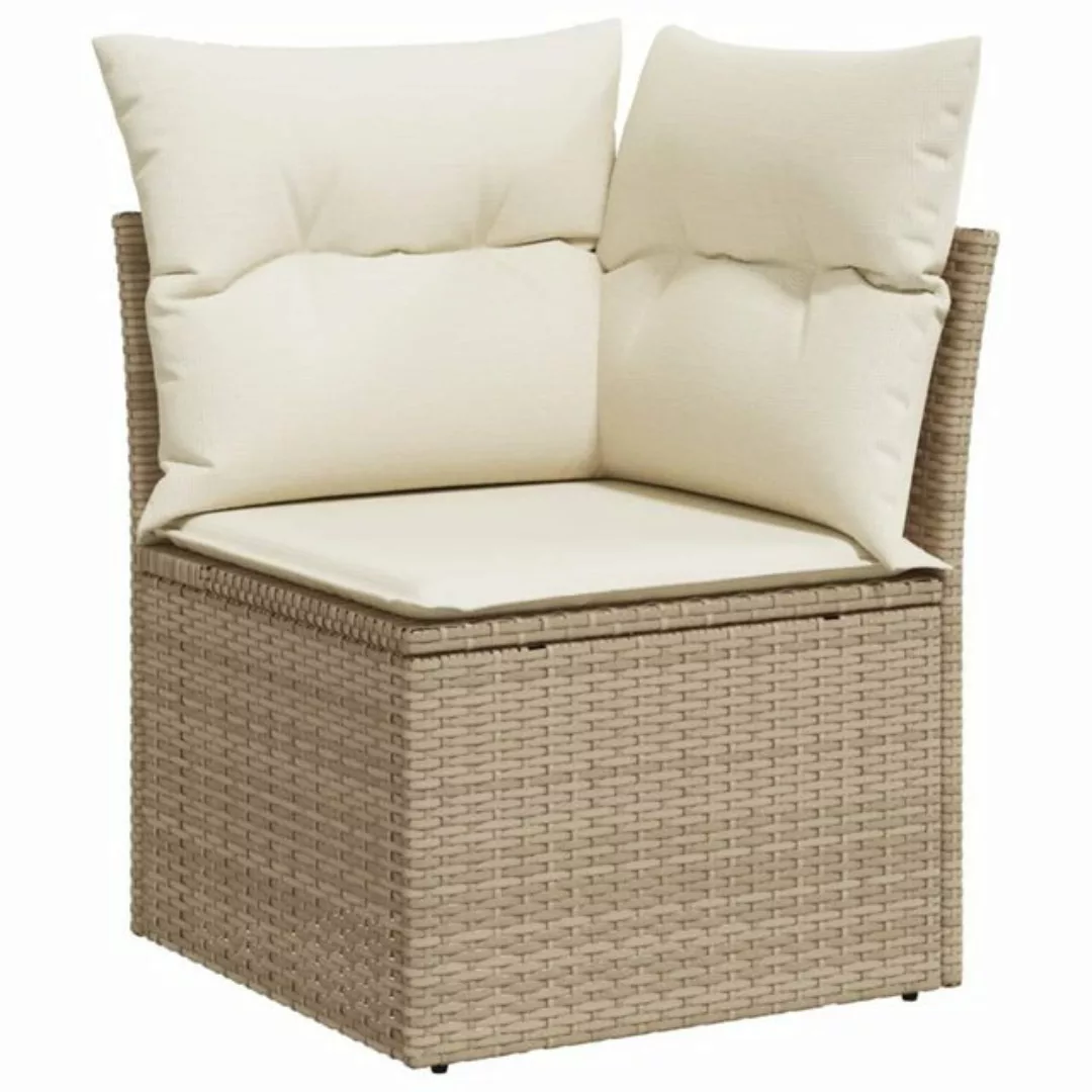 vidaXL Loungesofa Garten-Ecksofa mit Kissen Beige Poly Rattan, 1 Teile günstig online kaufen