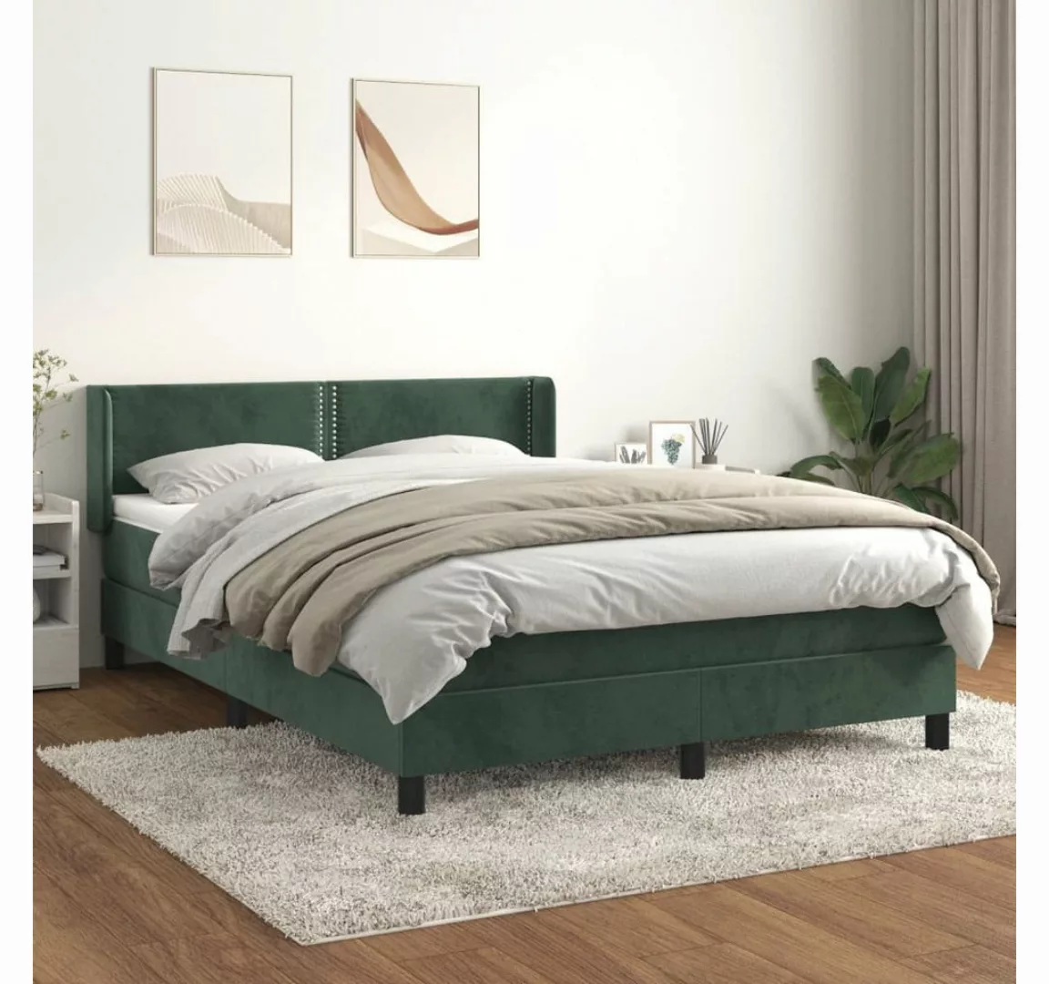 vidaXL Boxspringbett, Boxspringbett mit Matratze Dunkelgrün 140x190 cm Samt günstig online kaufen