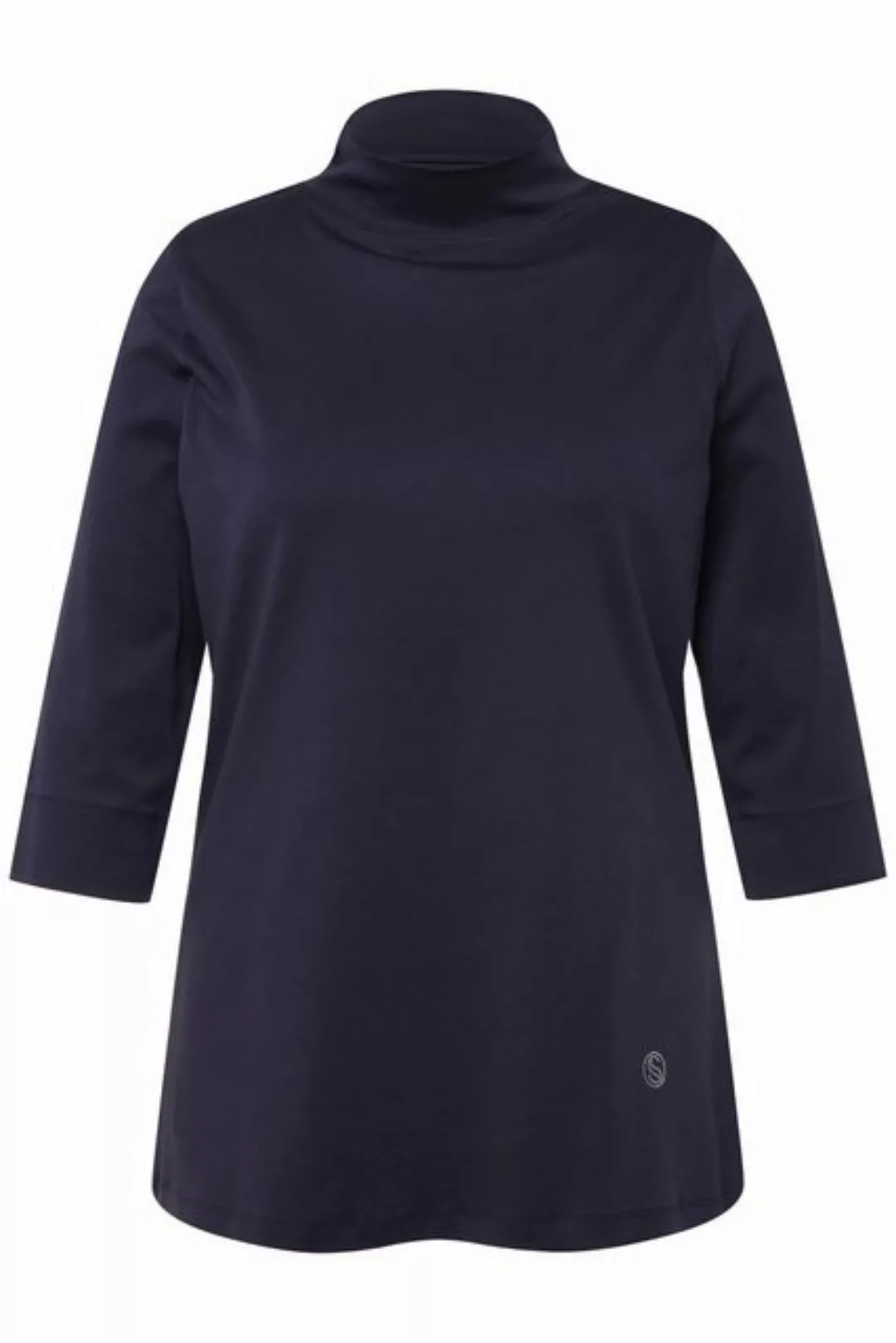 Ulla Popken Rundhalsshirt Shirt A-Linie Stehkragen 3/4-Arm Pima Cotton günstig online kaufen