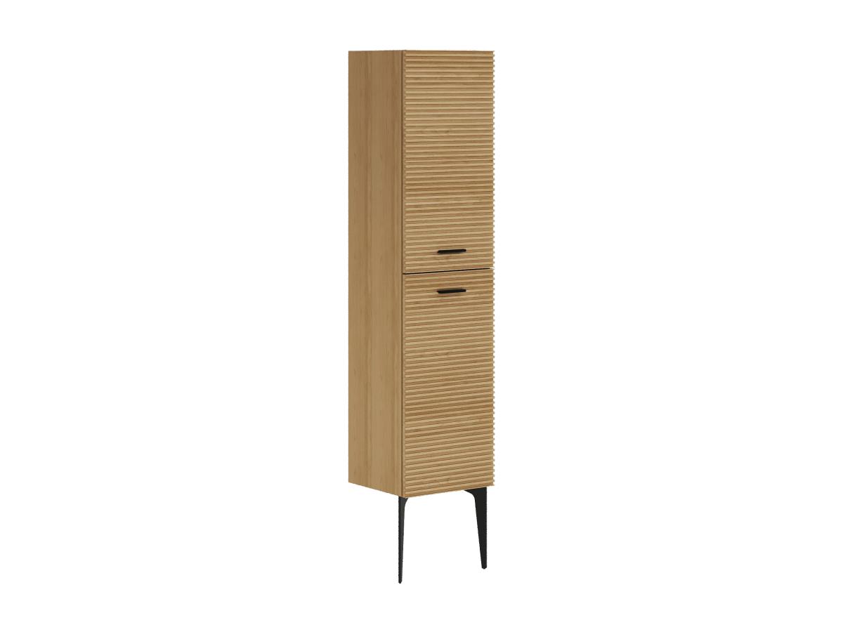 Badhochschrank auf Füßen gestreift - Holzfarben hell - H. 140 cm - SARONE günstig online kaufen