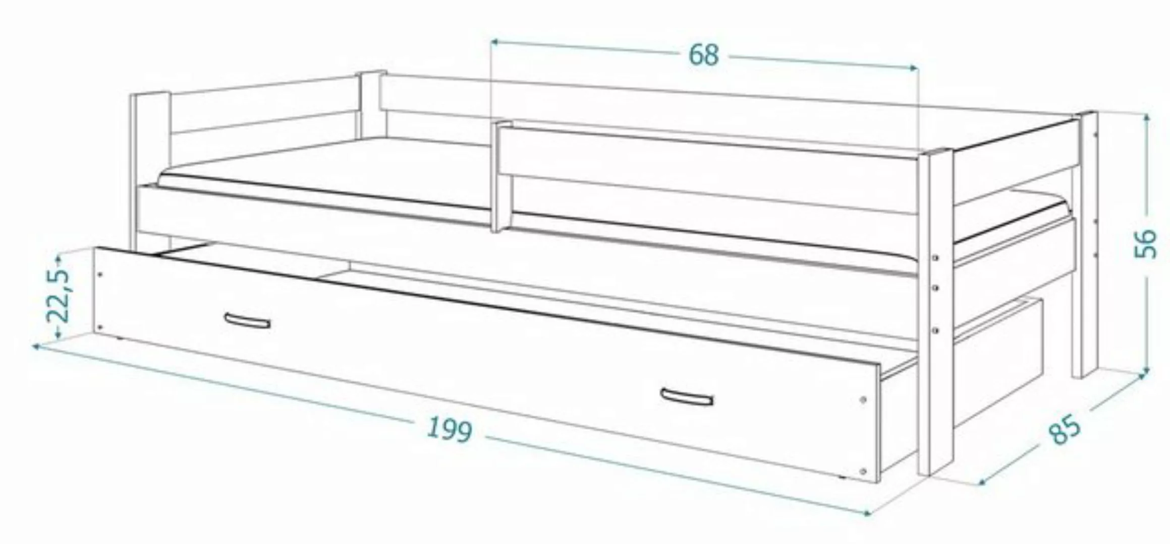 Siblo Einzelbett Amy (Flexibler Lattenrost, Schublade, Sicherheitsbarriere) günstig online kaufen