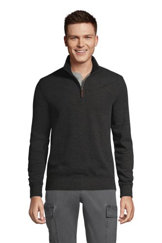 Melierter Zipper-Pullover aus Bedford-Ripp, Herren, Größe: XL Tall, Schwarz günstig online kaufen