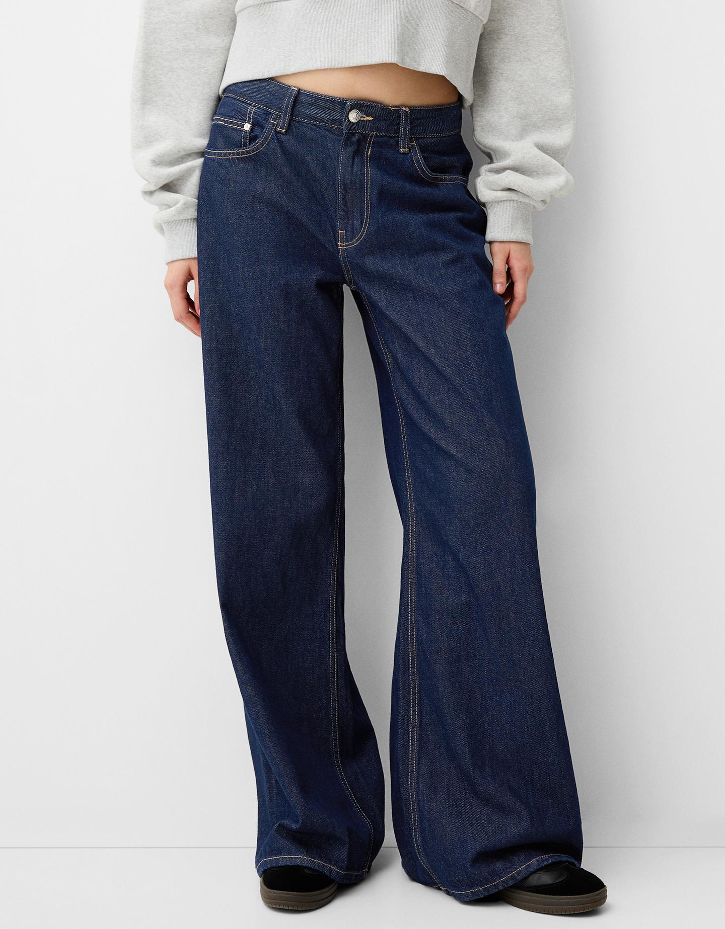 Bershka Wide-Leg-Jeans Damen 32 Marinenblau günstig online kaufen