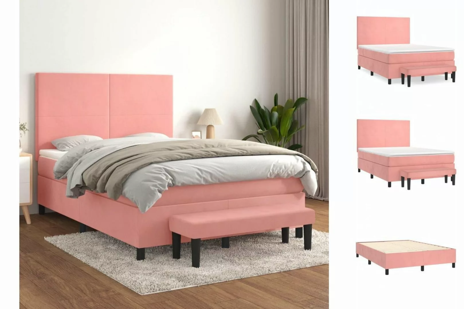 vidaXL Boxspringbett Boxspringbett mit Matratze Rosa 140x200 cm Samt Bett B günstig online kaufen