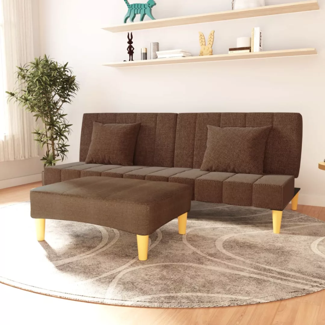 Vidaxl Schlafsofa 2-sitzer Mit Fußhocker Braun Stoff günstig online kaufen