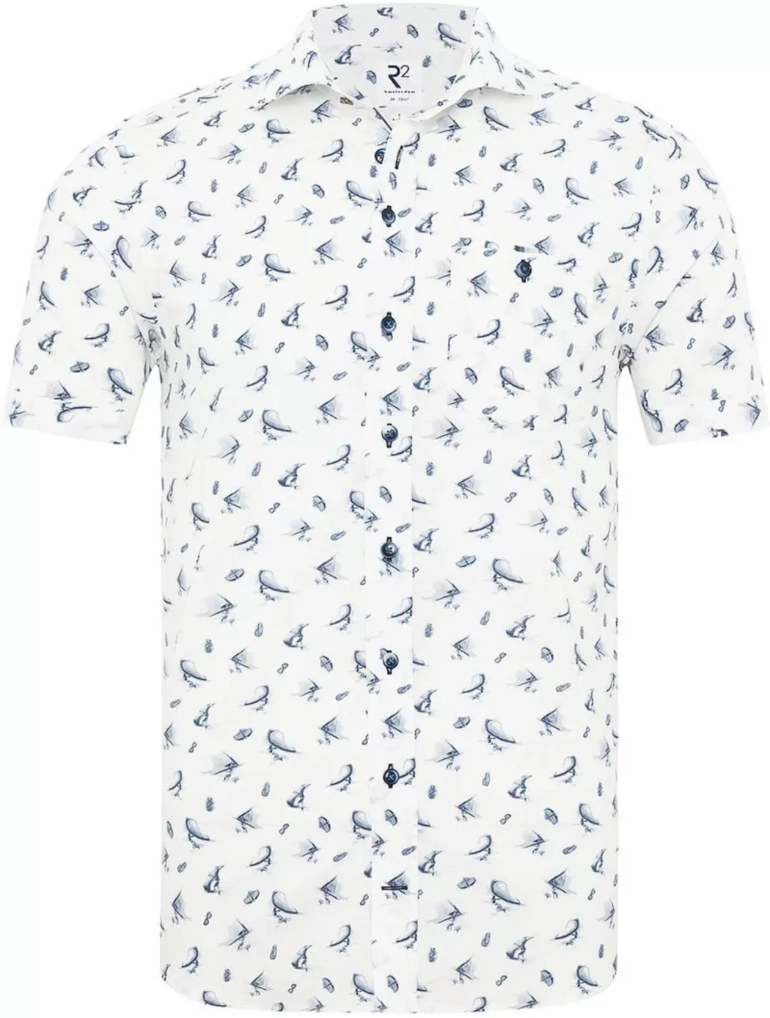 R2 Hemd Shortsleeve Surfprint Blau - Größe 45 günstig online kaufen