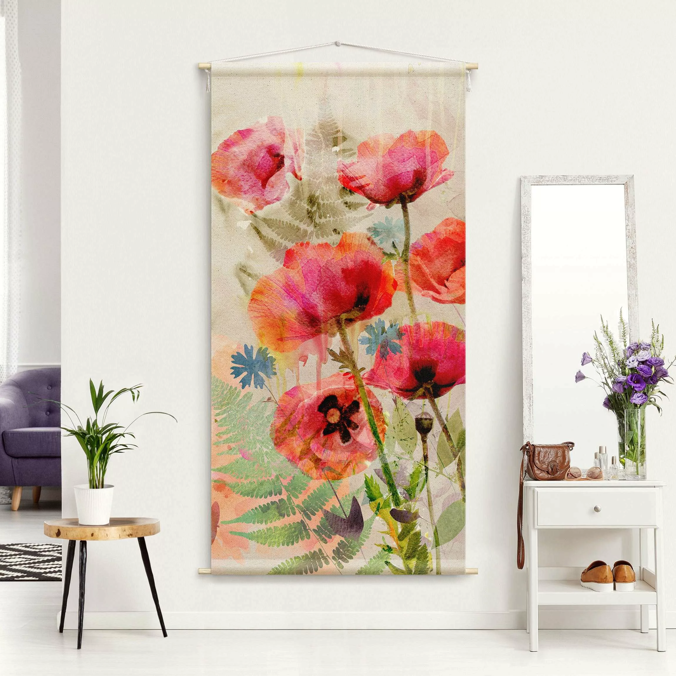 Wandteppich Aquarell Blumen Mohn günstig online kaufen