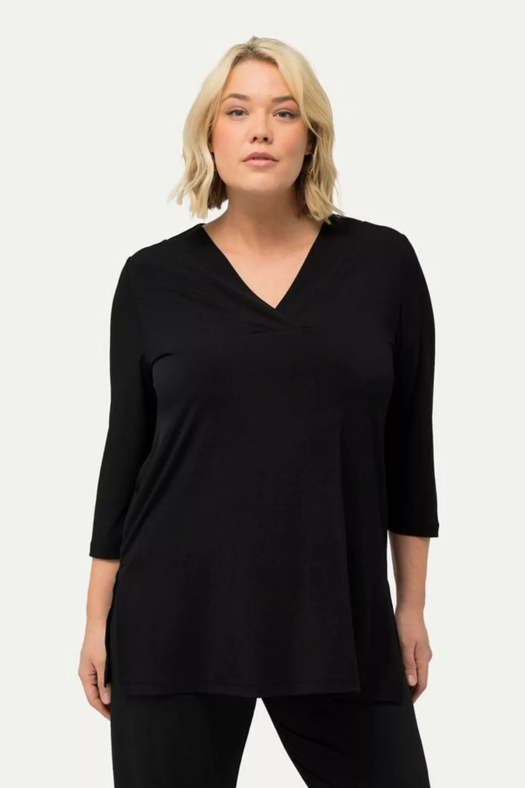 Ulla Popken Longshirt Longshirt A-Linie V-Ausschnitt 3/4-Ärmel günstig online kaufen