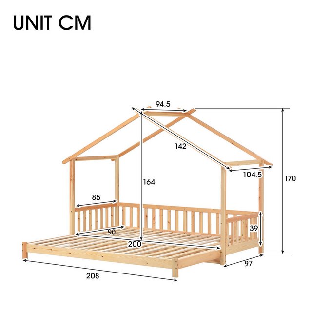 WISHDOR Kinderbett Jugendbett Hausbett Doppelbett (200x90cm nach ausziehen günstig online kaufen