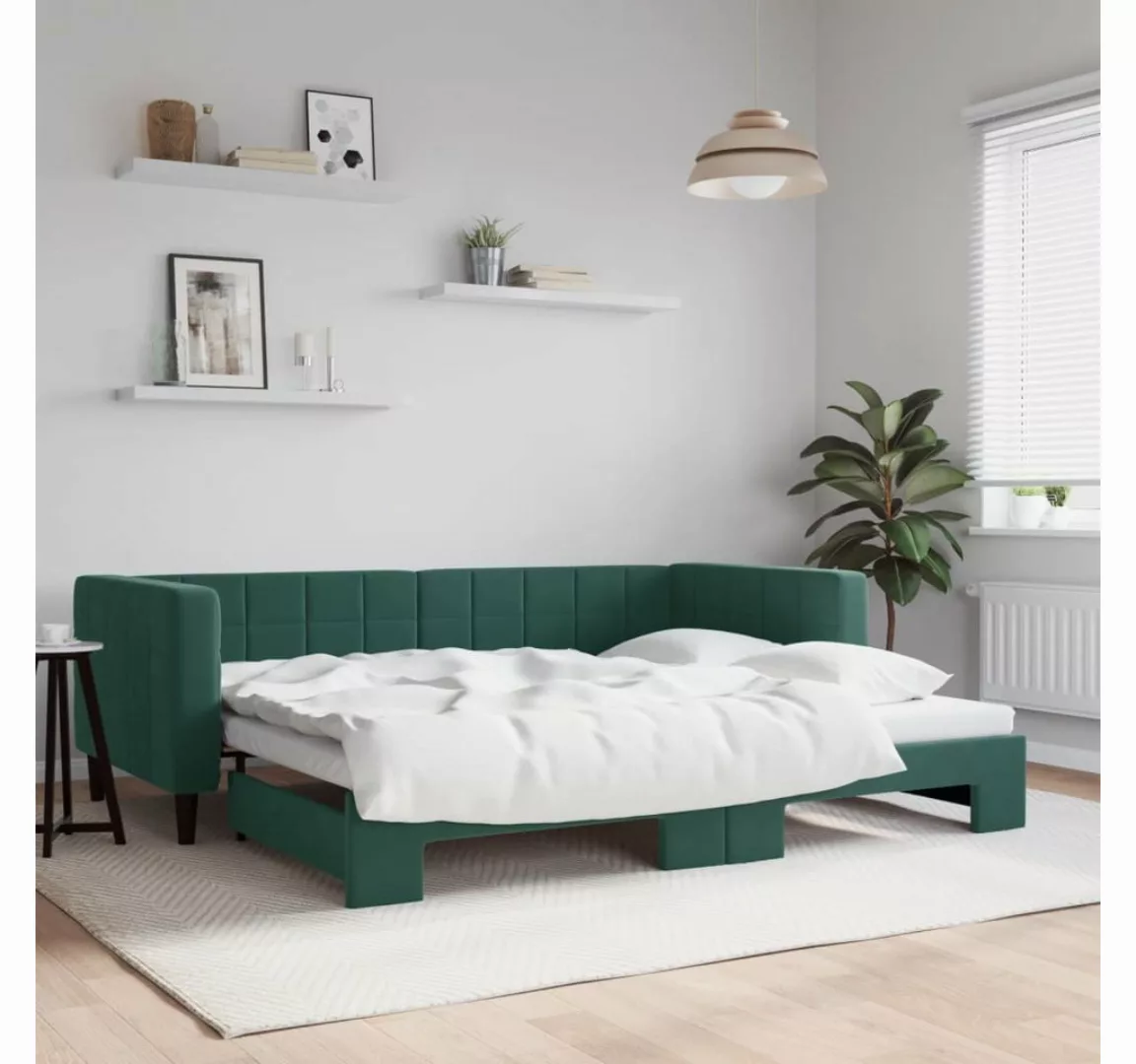 vidaXL Gästebett Gästebett Tagesbett Ausziehbar Dunkelgrün 90x200 cm Samt B günstig online kaufen