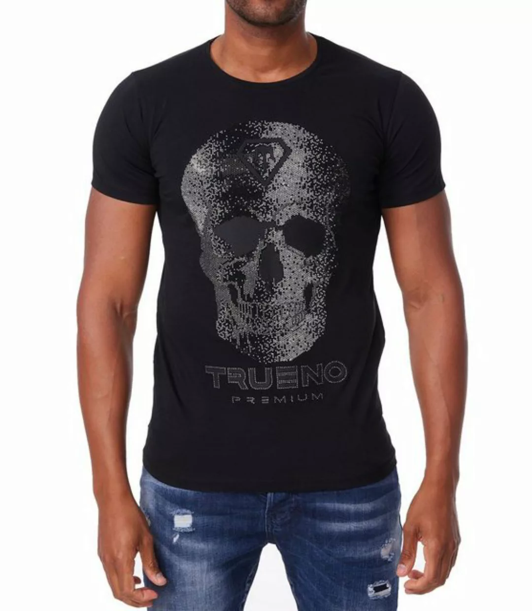 TRUENO T-Shirt Herren Strass T-Shirt mit ausgefallenem Totenkopf günstig online kaufen