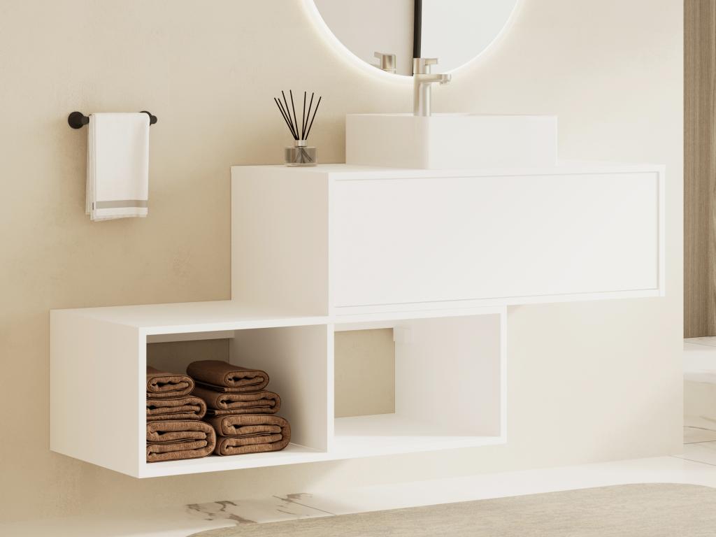 Waschbeckenunterschrank hängend mit quadratischem Waschbecken - 1 Schublade günstig online kaufen