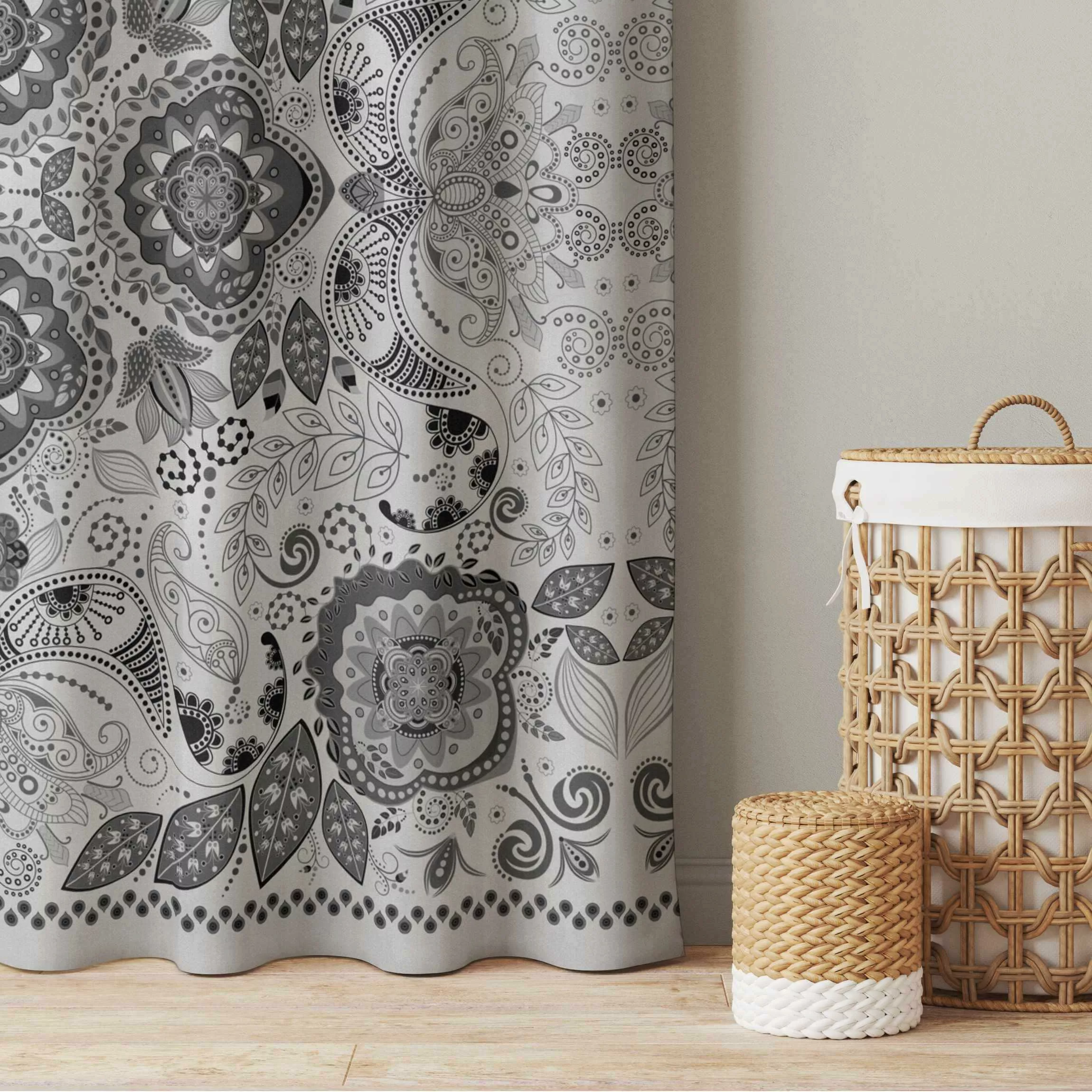 Vorhang Detailliertes Boho Muster in Grau günstig online kaufen
