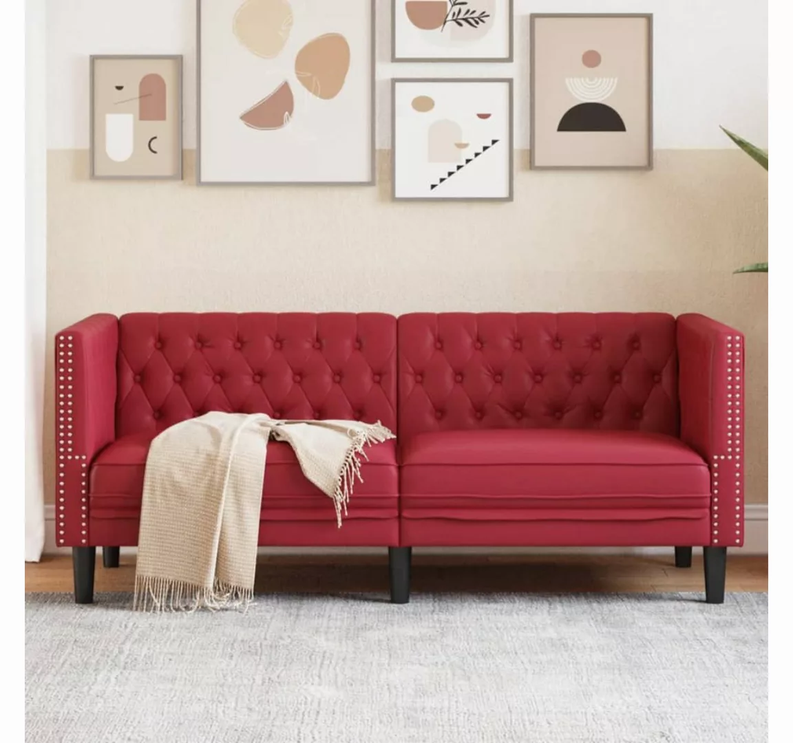 vidaXL Chesterfield-Sofa, Chesterfield-Sofa 2-Sitzer Weinrot Kunstleder günstig online kaufen