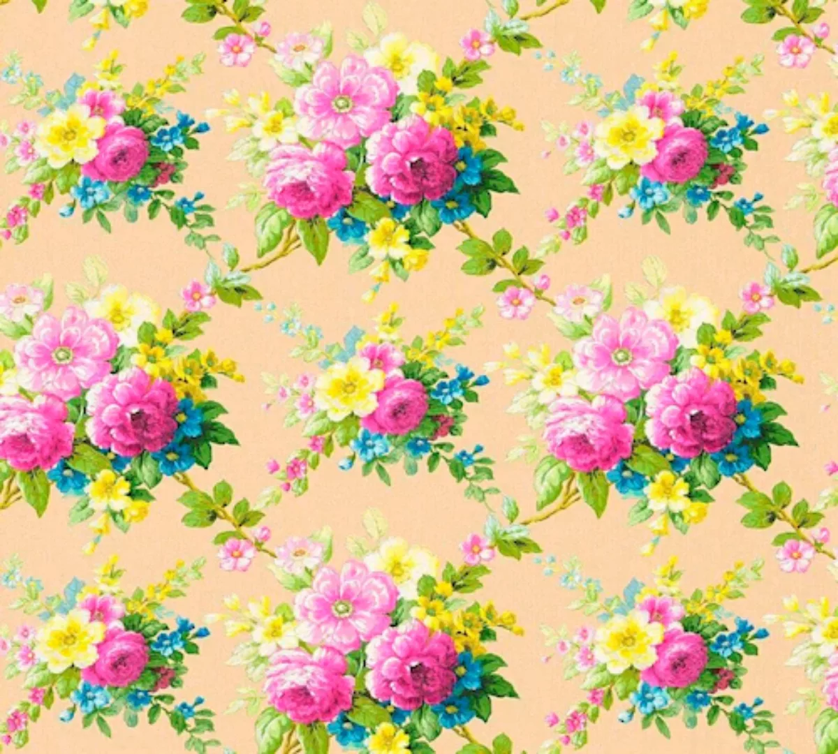 Bricoflor Bunte Tapete mit Blumen Landhaus Blumentapete Ideal für Wohnzimme günstig online kaufen