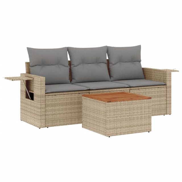 vidaXL Sofaelement 4-tlg. Garten-Sofagarnitur mit Kissen Beige Poly Rattan günstig online kaufen