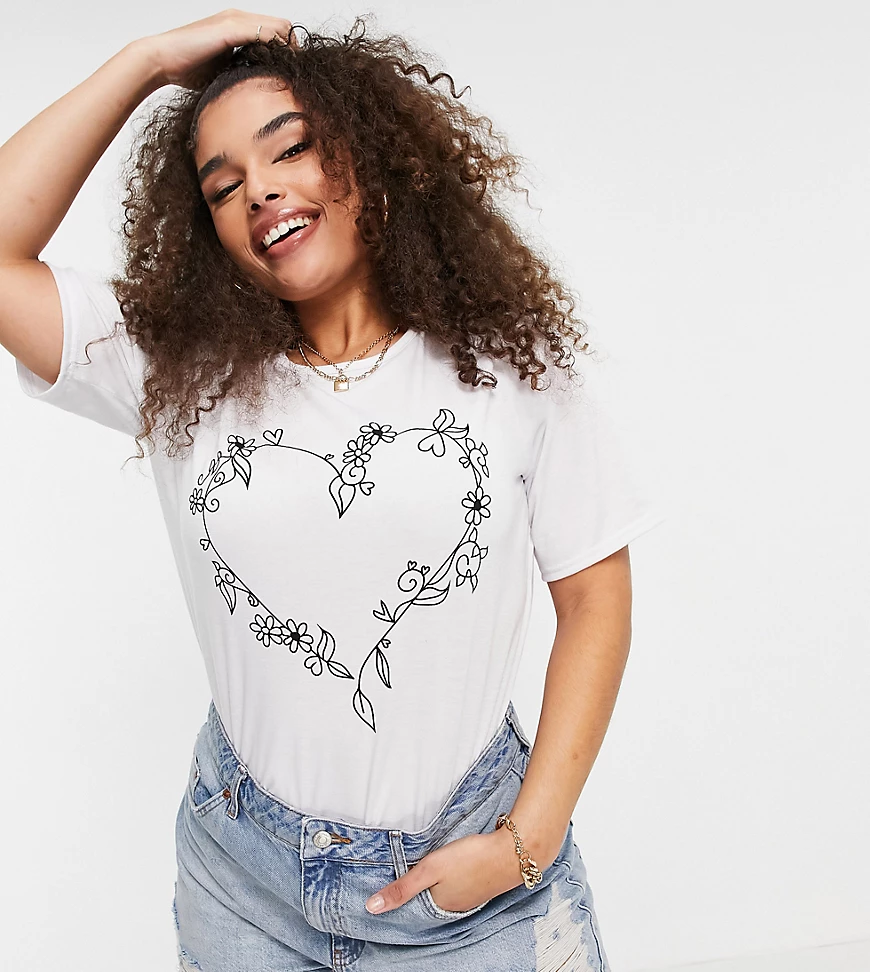 Yours – T-Shirt in Weiß mit Herzprint günstig online kaufen
