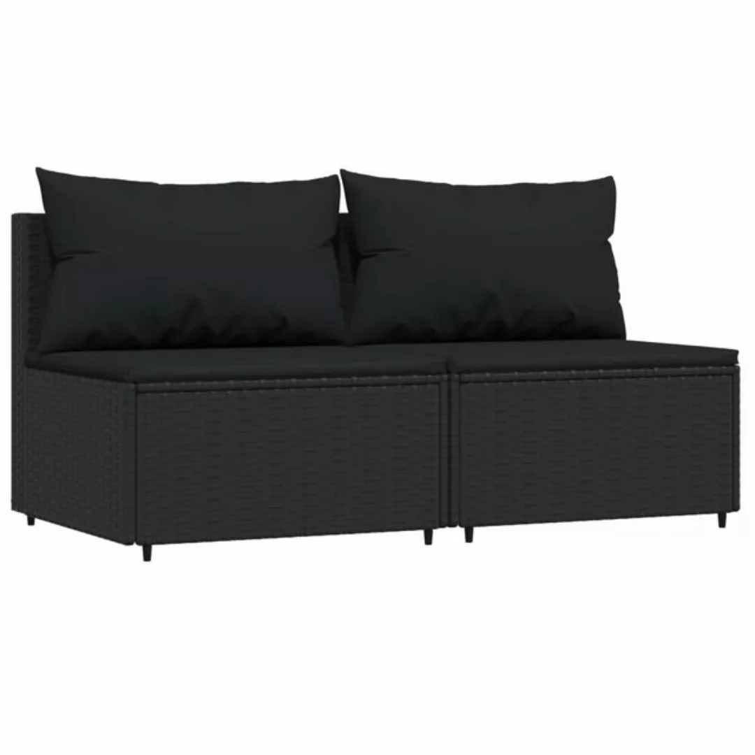 Vidaxl Garten-mittelsofas Mit Kissen 2 Stk. Schwarz Poly Rattan günstig online kaufen