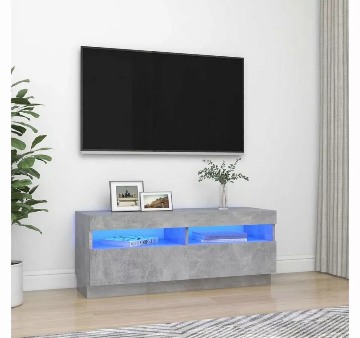 vidaXL TV-Schrank TV-Schrank mit LED Leuchten Betongrau 100x35x40 cm Lowboa günstig online kaufen