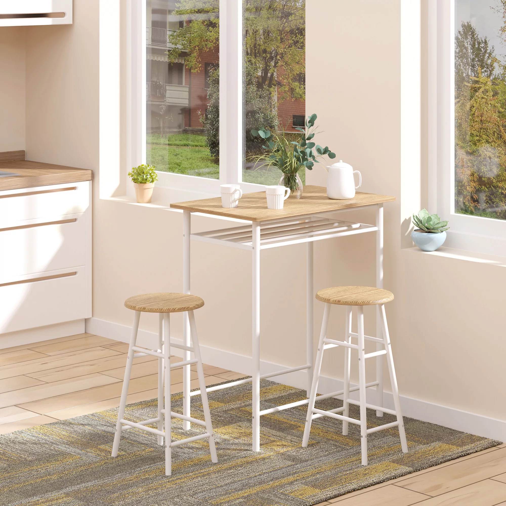 HOMCOM Bartisch mit Stuhlset  Küchentisch und Stühle mit rutschfester Fußma günstig online kaufen