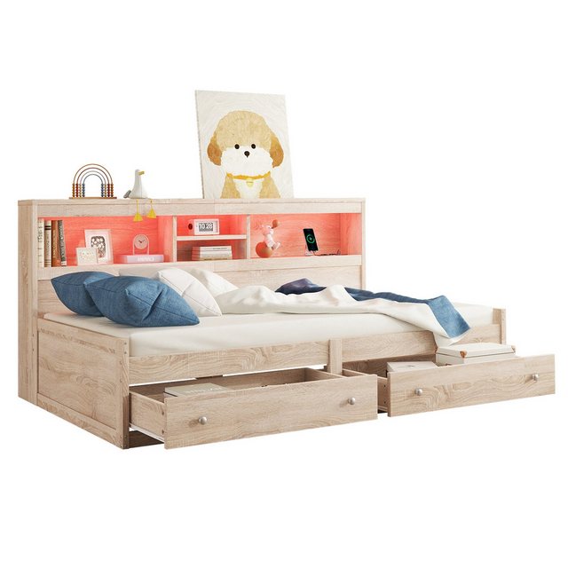 KoDise Kinderbett 90*200cm Stauraumbett Jugendbett mit 2 USB und 2 Buchse, günstig online kaufen