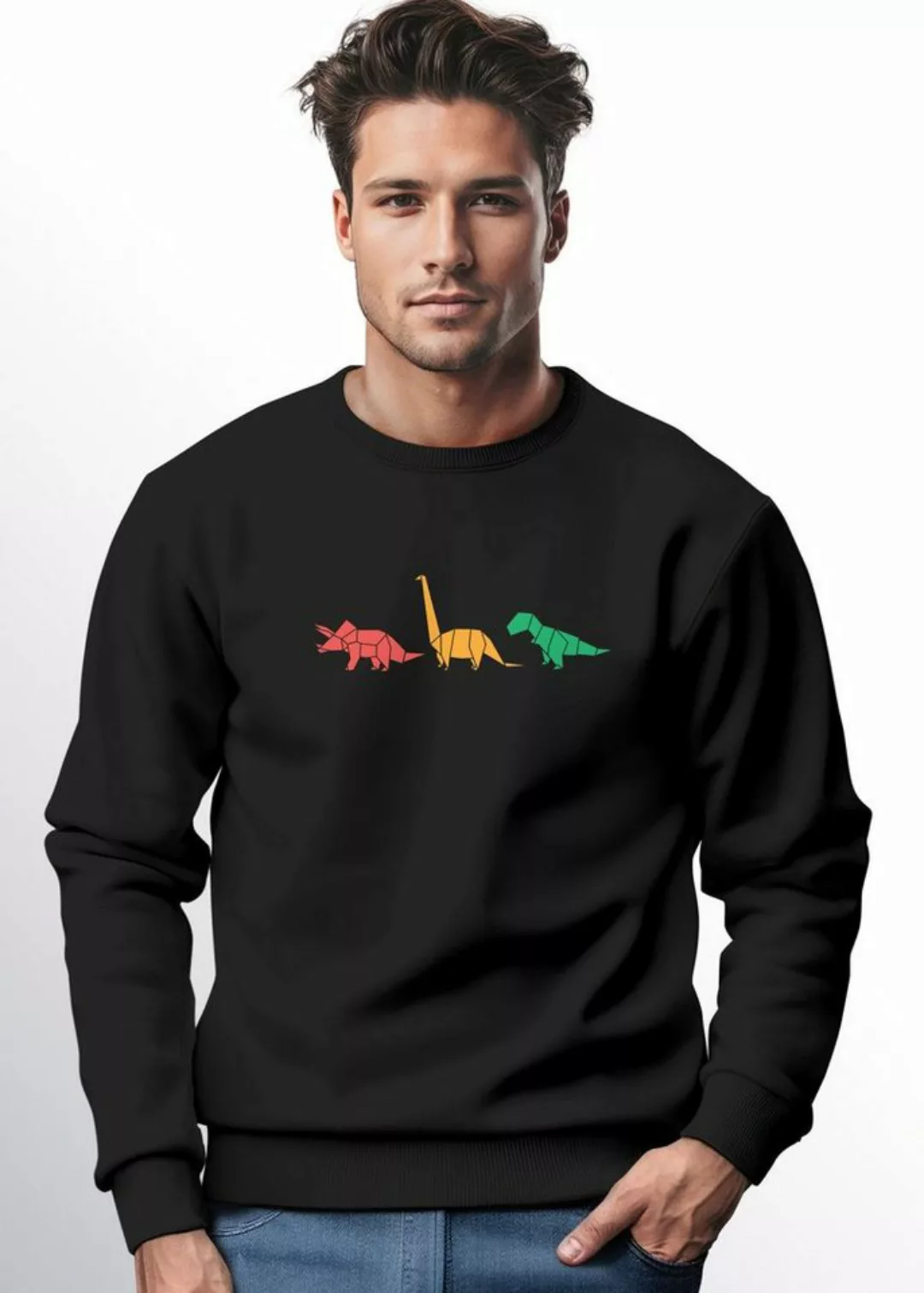 Neverless Sweatshirt Sweatshirt Herren Dinosaurier Aufdruck Polygon Tiere G günstig online kaufen