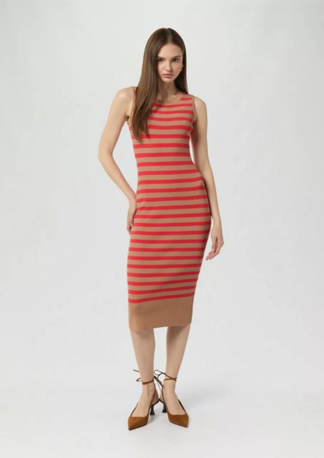 Comma Minikleid Ungefüttertes Feinstrick-Kleid mit Streifen und Rippblende günstig online kaufen
