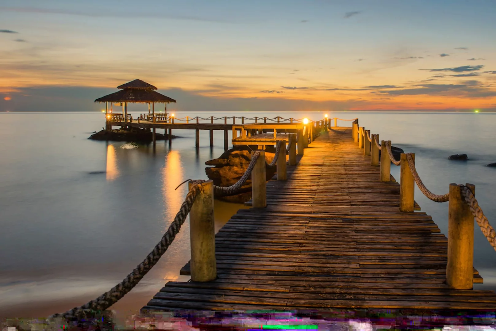 Papermoon Fototapete »Wooded bridge pier between sunset« günstig online kaufen