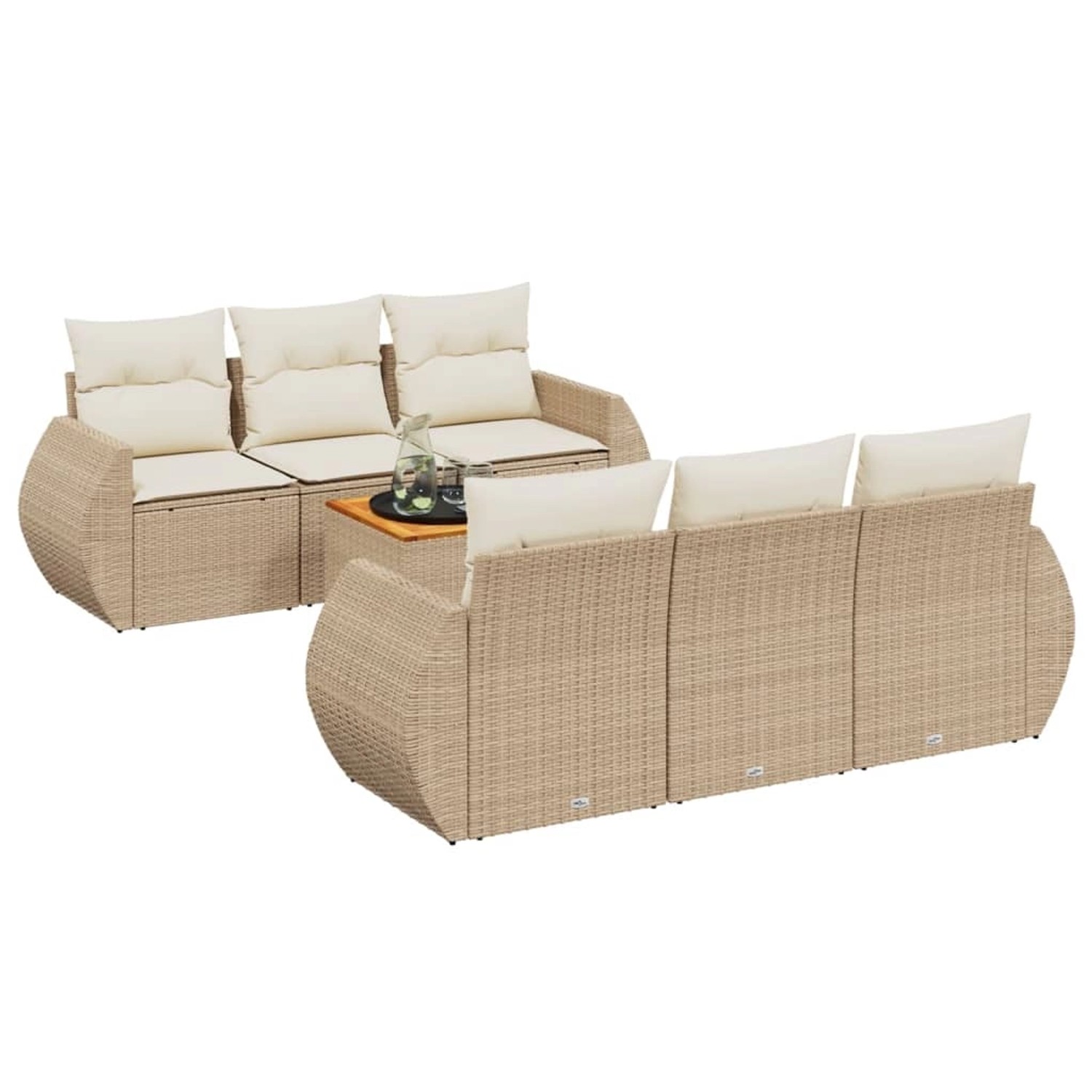vidaXL 7-Tlg Garten-Sofagarnitur mit Kissen Beige Poly Rattan 3257227 günstig online kaufen