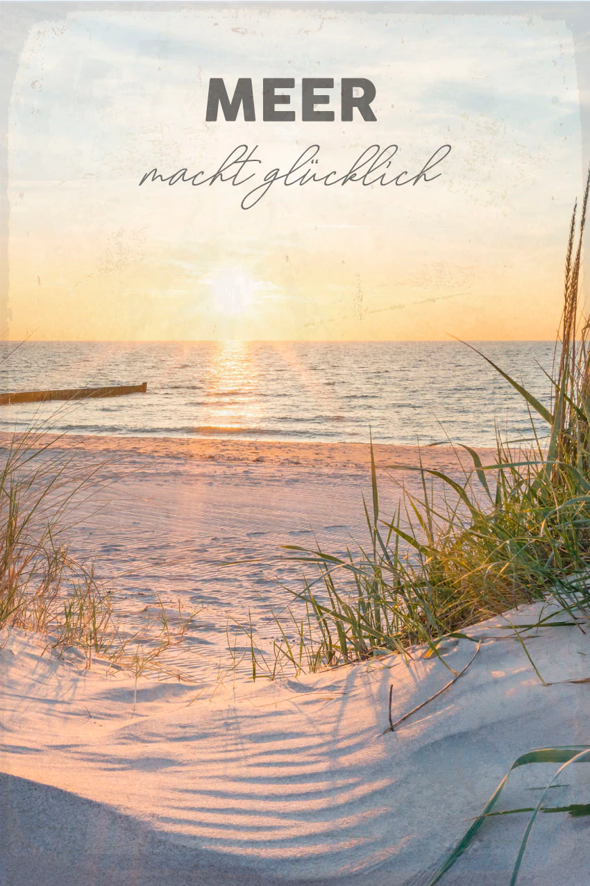 queence Metallbild "Meer macht glücklich", Schriftzüge-Schriftzug-Strand, ( günstig online kaufen