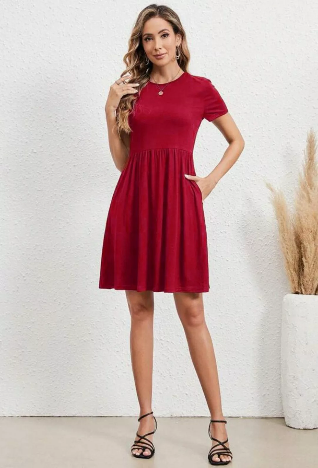 SEGUEN Strandkleid Kurzärmliges Kleid mit elastischer Taille (Rundhals-Desi günstig online kaufen