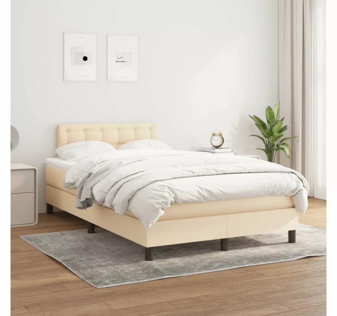 vidaXL Boxspringbett Boxspringbett mit Matratze Creme 120x200 cm Stoff Bett günstig online kaufen