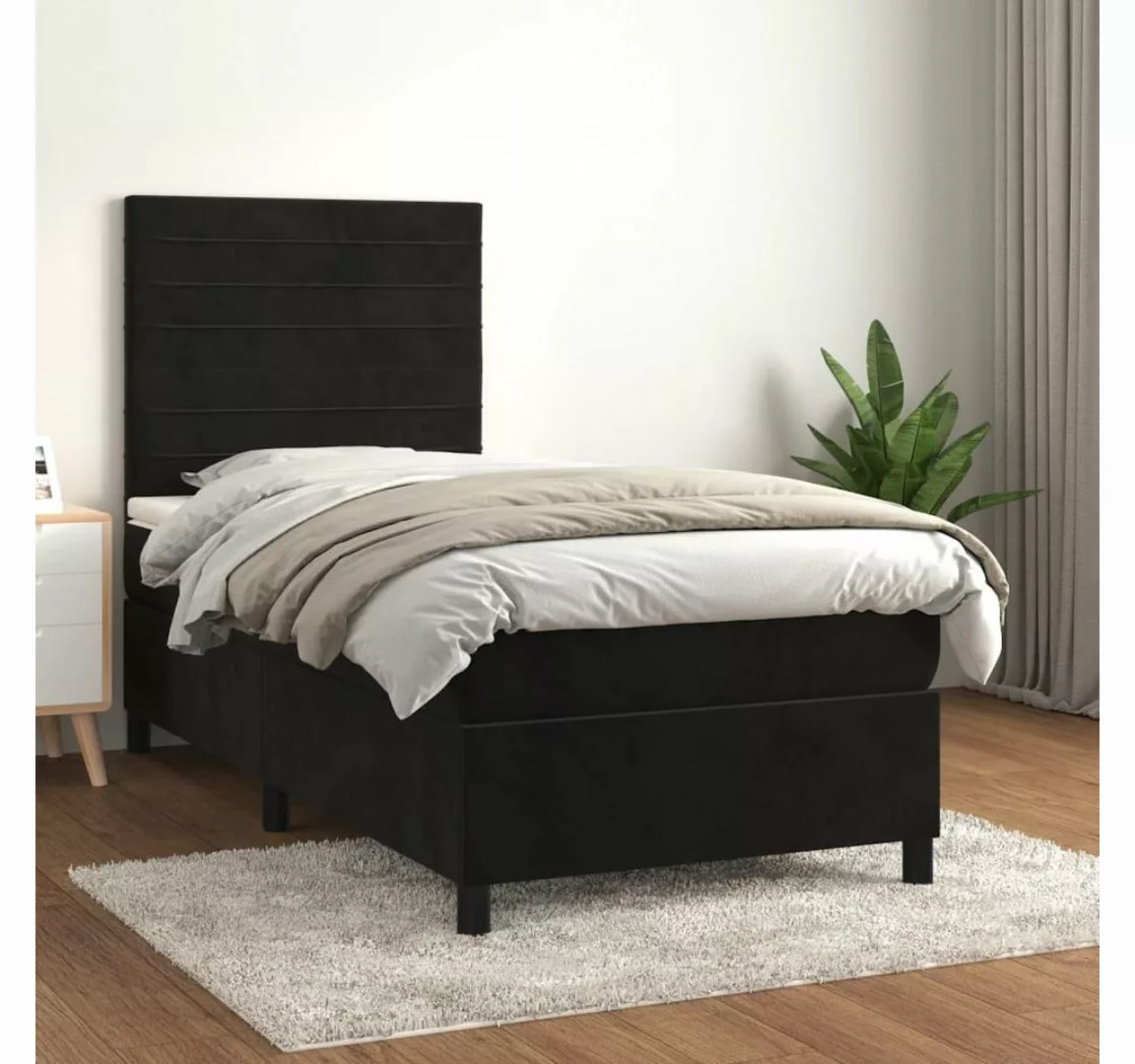 furnicato Bett Boxspringbett mit Matratze Schwarz 100x200 cm Samt günstig online kaufen