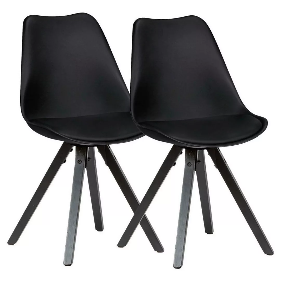 Stuhl 2er-Set schwarz schwarz schwarz Kunststoff Kunstleder Echtholz B/H/T: günstig online kaufen