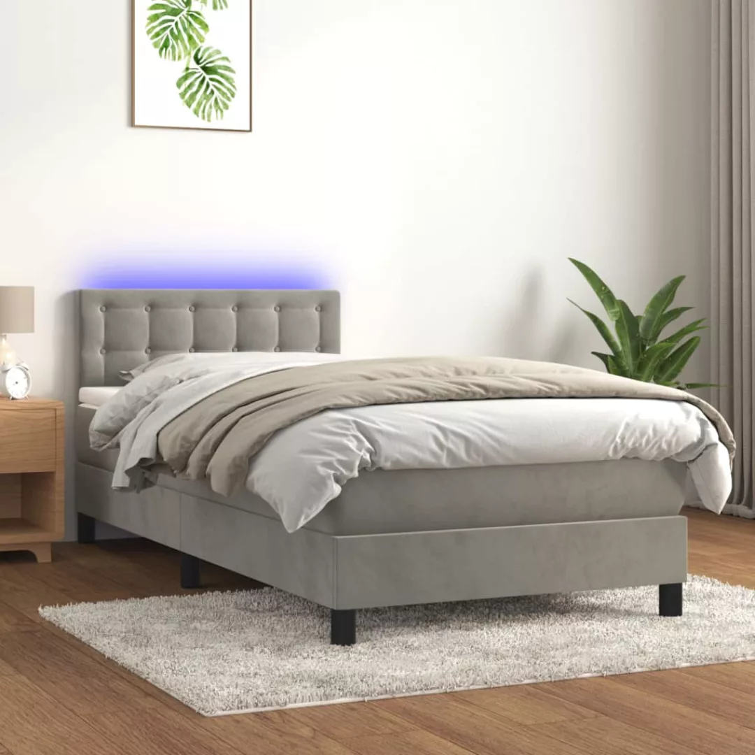 Vidaxl Boxspringbett Mit Matratze & Led Hellgrau 100x200 Cm Samt günstig online kaufen