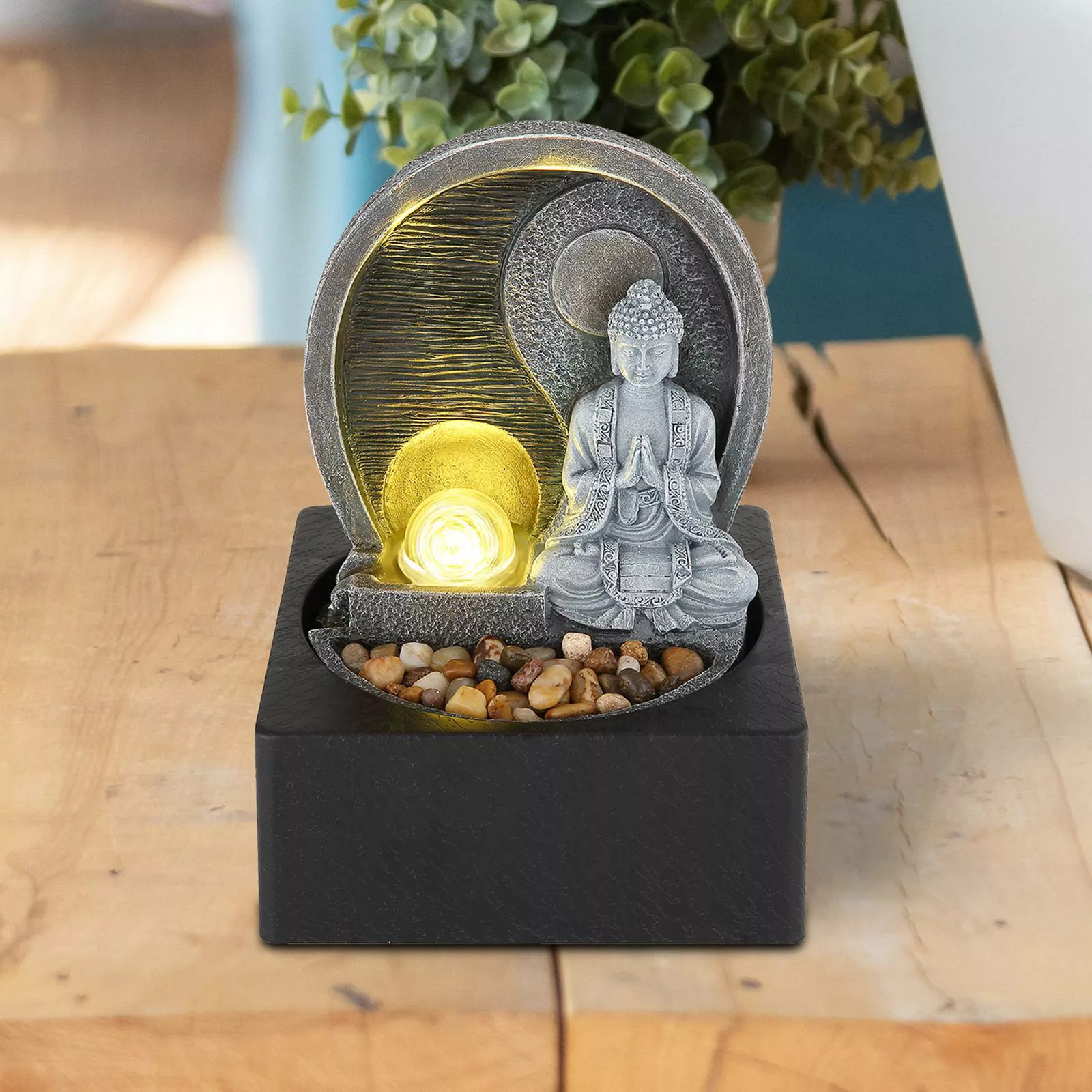 LED-Zimmerbrunnen Fontana, anthrazit/grau, Buddha günstig online kaufen