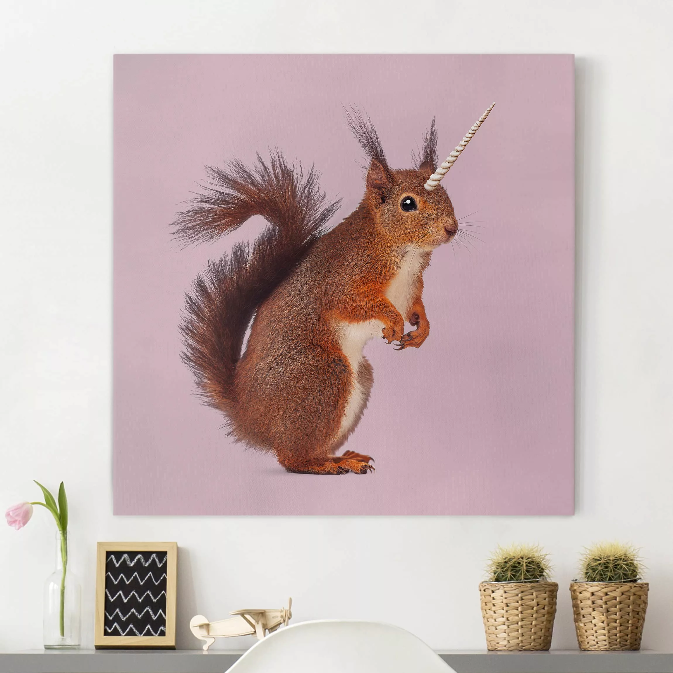 Leinwandbild Kinderzimmer - Quadrat Einhörnchen günstig online kaufen