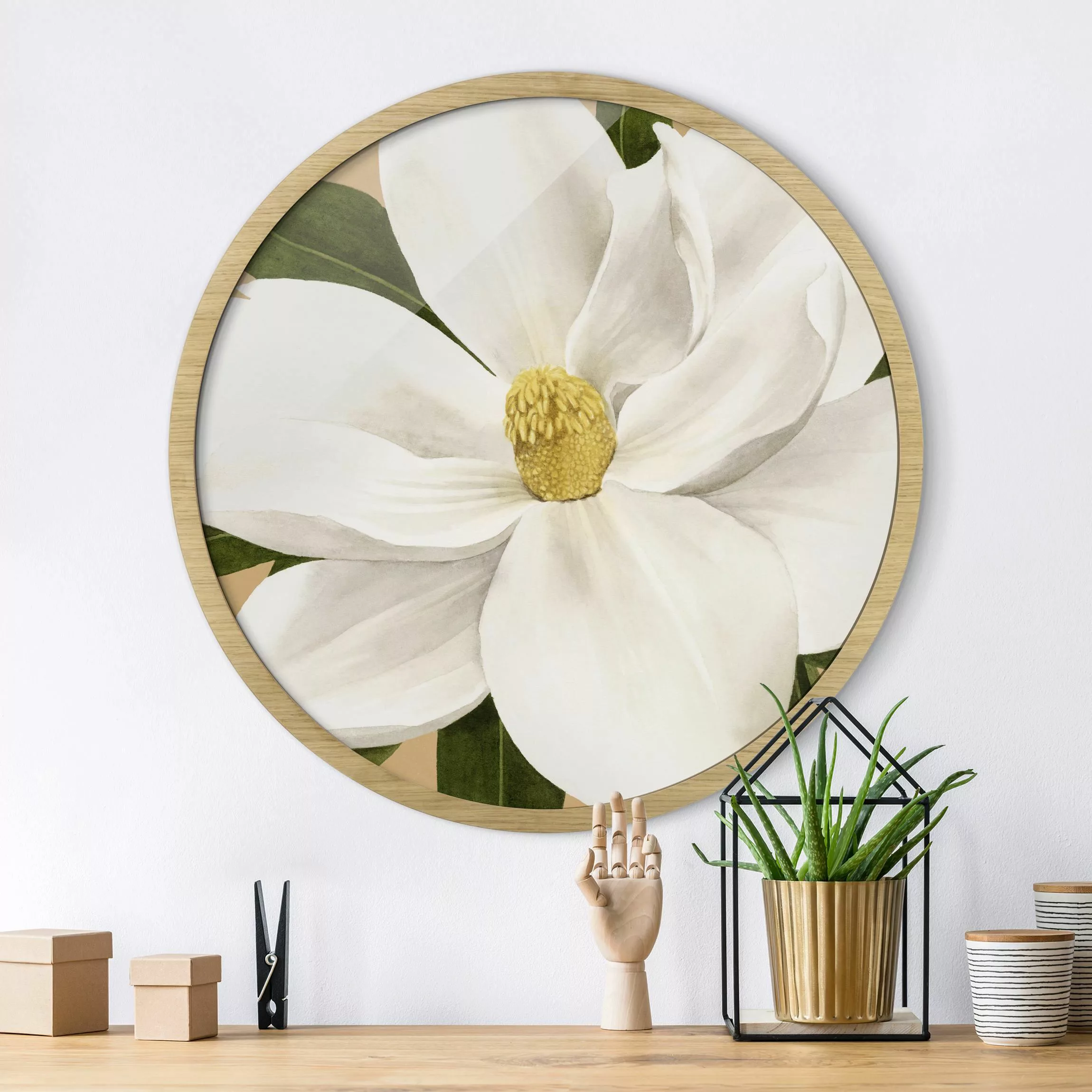 Rundes Gerahmtes Bild Magnolie auf Gold II günstig online kaufen