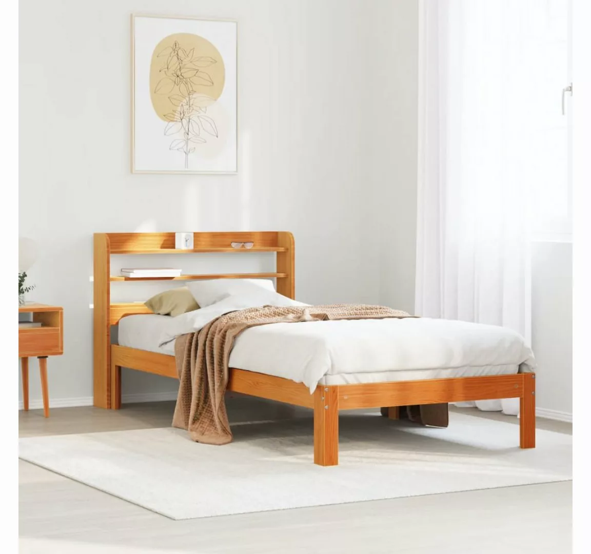 vidaXL Bett, Massivholzbett ohne Matratze Wachsbraun 100x200 Kiefernholz günstig online kaufen