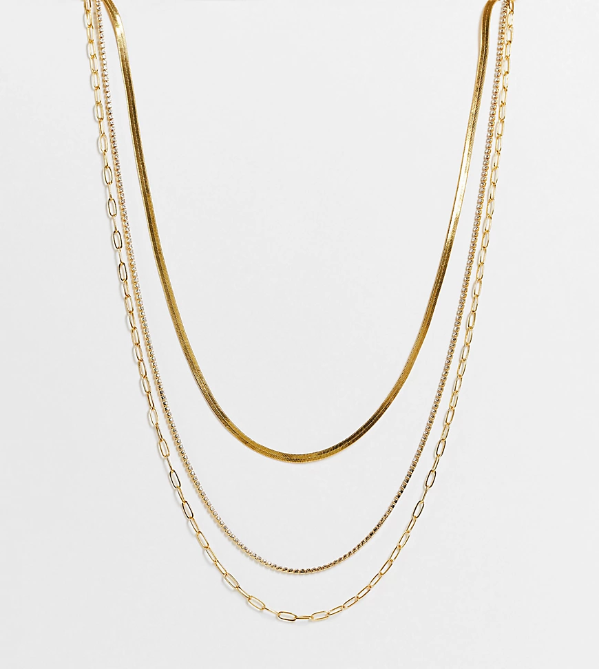 ASOS DESIGN – Mehrreihige Halskette mit 14-Karat-Vergoldung und zarten Kris günstig online kaufen