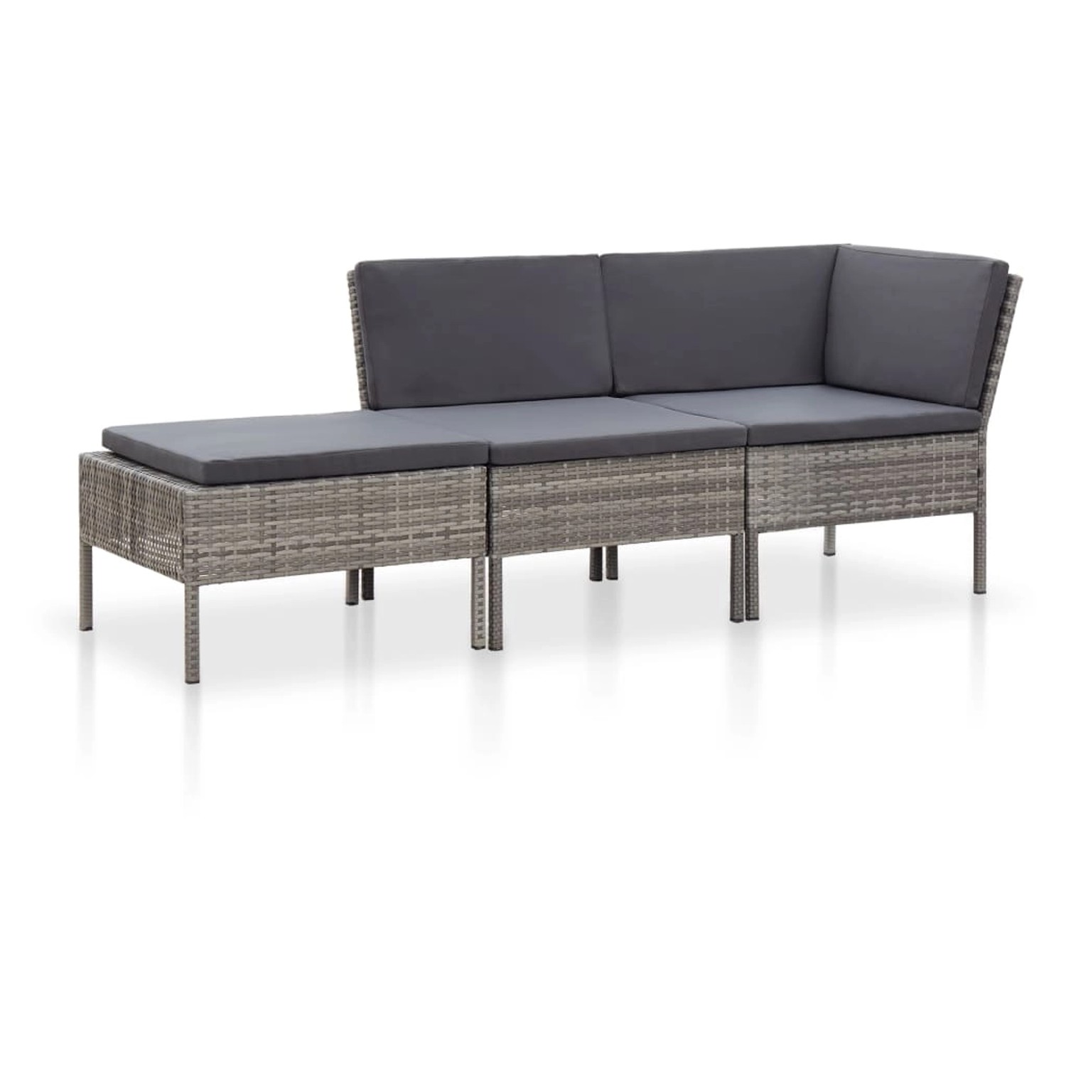 3-tlg. Garten-lounge-set Mit Auflagen Poly Rattan Grau günstig online kaufen