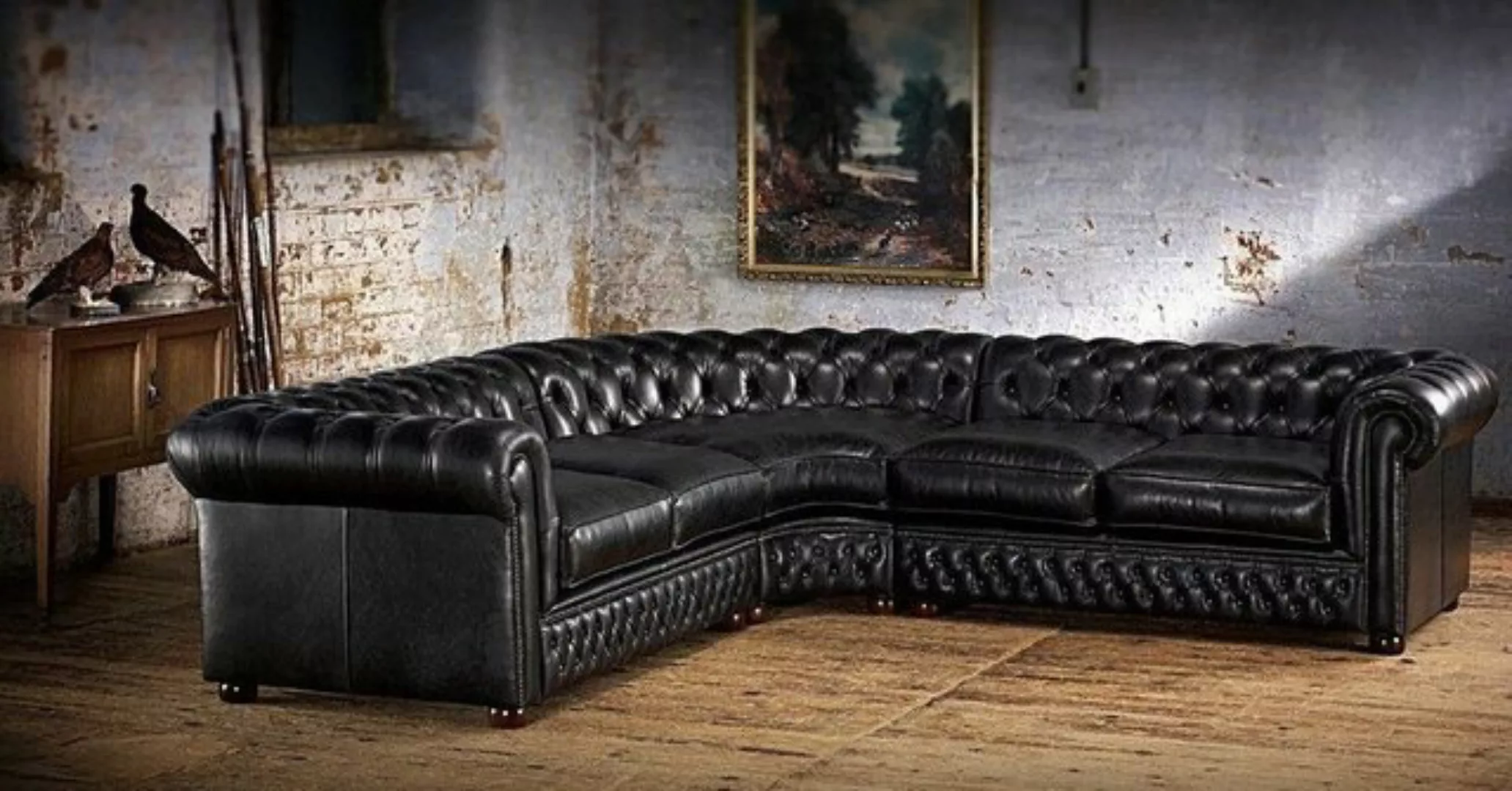 JVmoebel Ecksofa Chesterfield Ecksofa Polster Eckgarnitur Ledersofa 100% Le günstig online kaufen