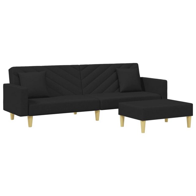 vidaXL Sofa Schlafsofa 2-Sitzer mit Kissen und Fußhocker Schwarz Stoff günstig online kaufen